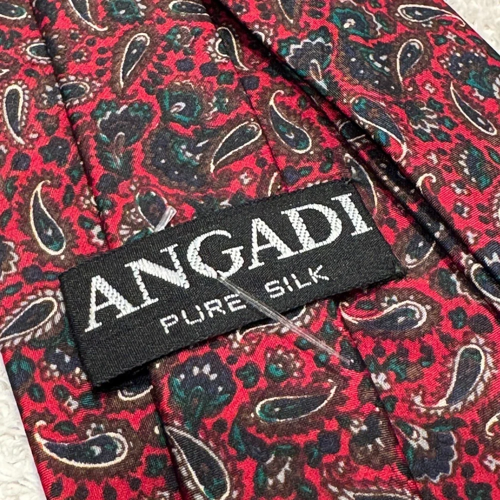 Angadi Tie Red Paisley 100% Silk Floral Grunge Necktie Vintage Casual Burgundy‎